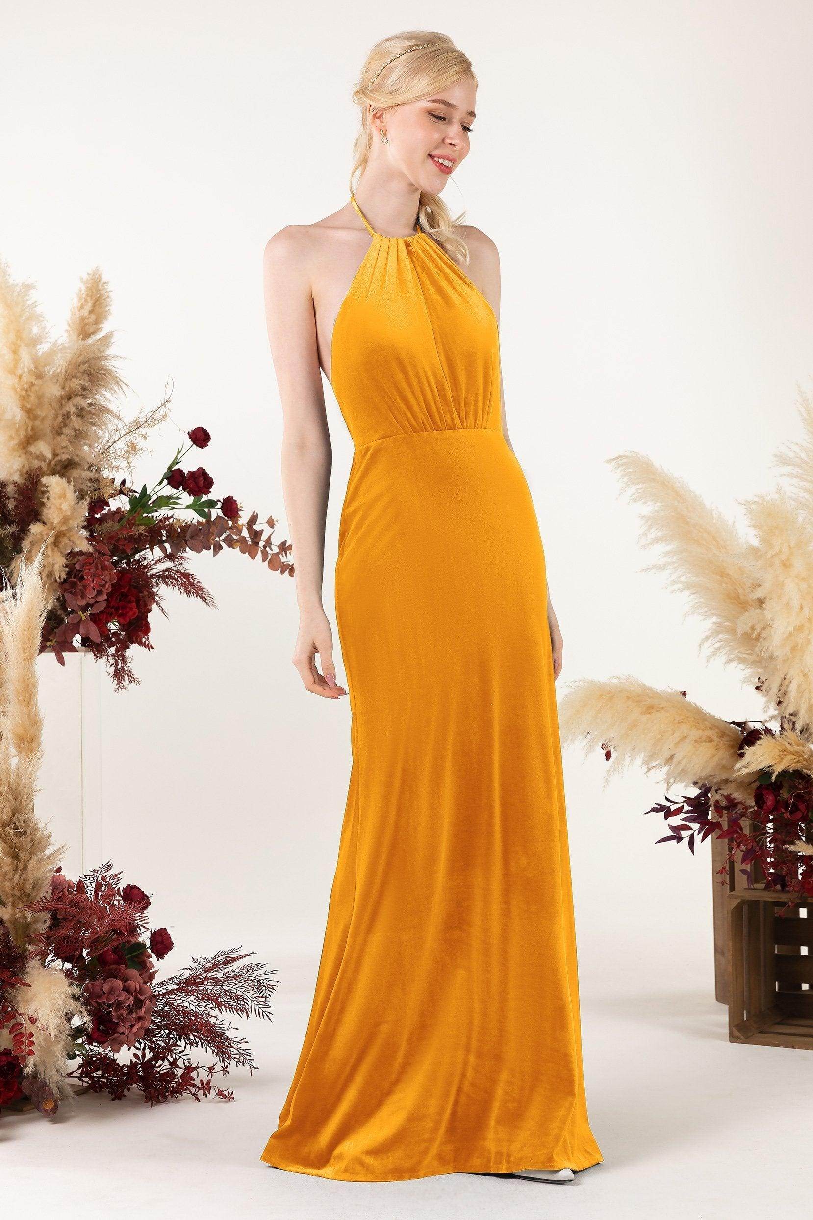 Trumpet Sweep-Brush Train Velvet Bridesmaid Dress Formal Dresses CB0534 - COCOMELODY